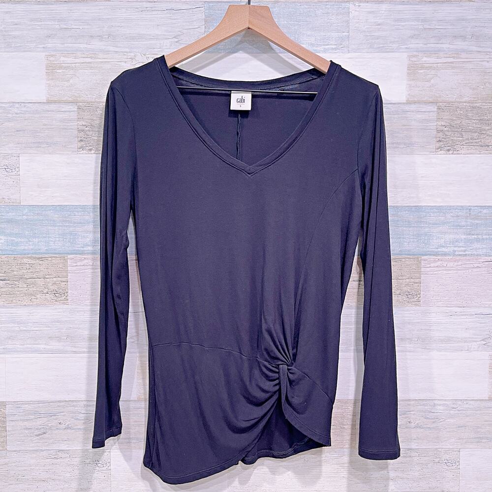 Cabi Reveal Twist Hem Tee Black V Neck Long Sleeve Jersey Knit 3801 Womens Small